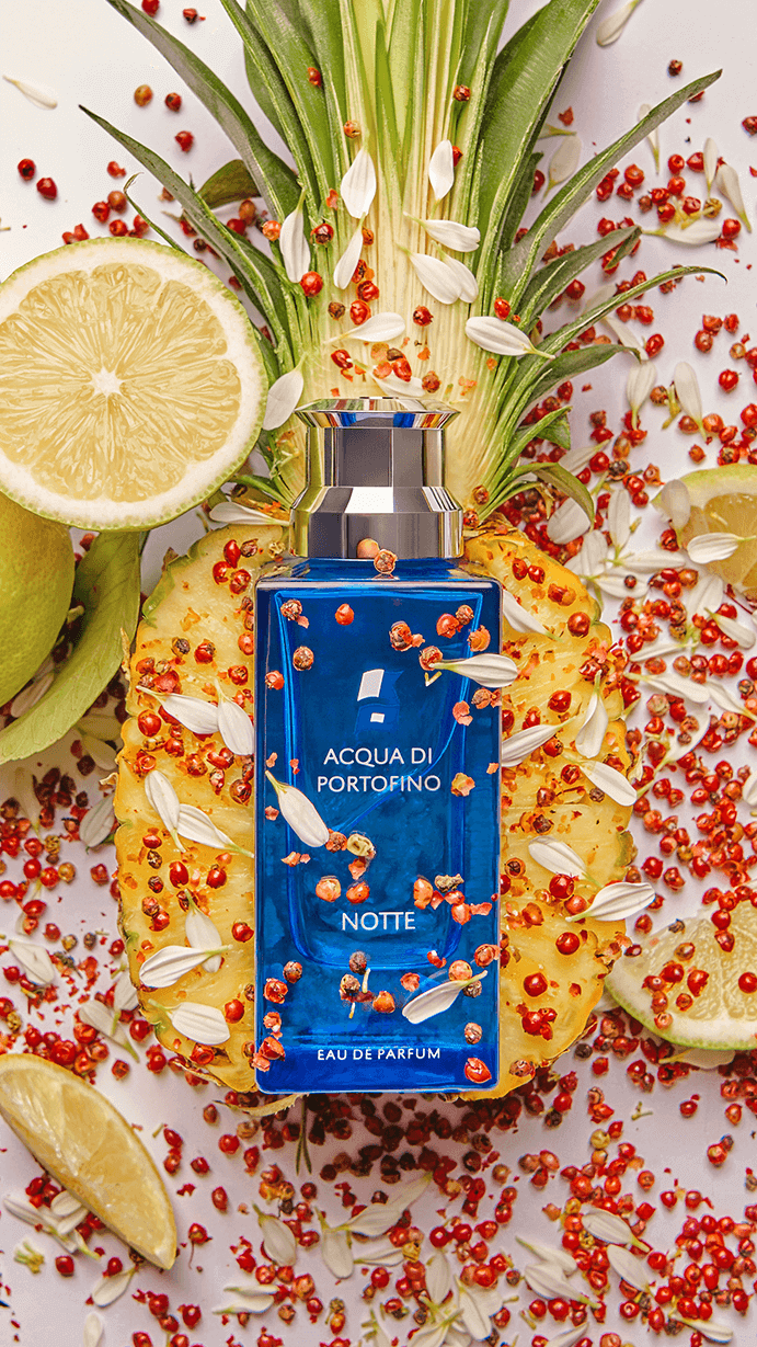 Acqua di Portofino Notte profumo - Notte Eau de Parfum - Profumo uomo/donna - fresco e sensuale - misterioso e avvolgente - Note di testa: bergamotto, ananas, limone, pepe rosa - Note di cuore: accordo di freschezza, cashmeran, gelsomino - Note di fondo: